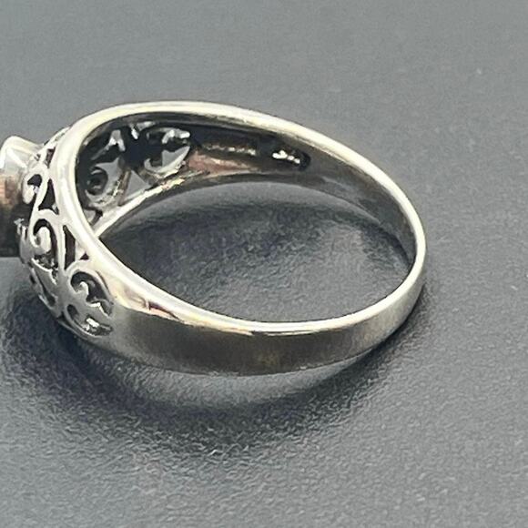 SU Vintage Sterling Silver THAILAND Women Black Onyx Scroll Filigree Ring Sz 8.5 - Picture 6 of 11